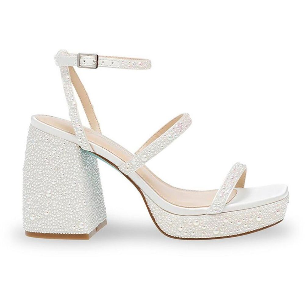 Betsey Johnson Womens Denni Ivory Rhinestone Platform Sandals Shoes New - Picture 2 of 3